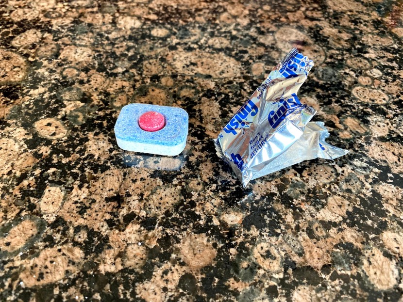 dishwasher pod - the powerball powder brick is inexpensive and cleans effectively...