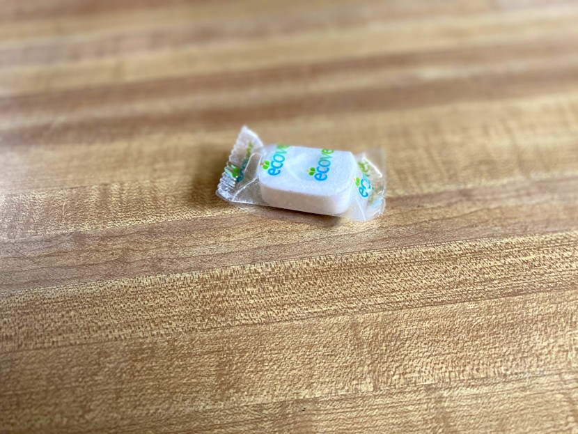 dishwasher pod - these plastic-covered pods have a supposedly eco-friendly formula...