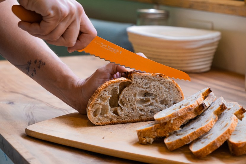 bread knife - it may look a little funny but the light and flexible tojiro knife...