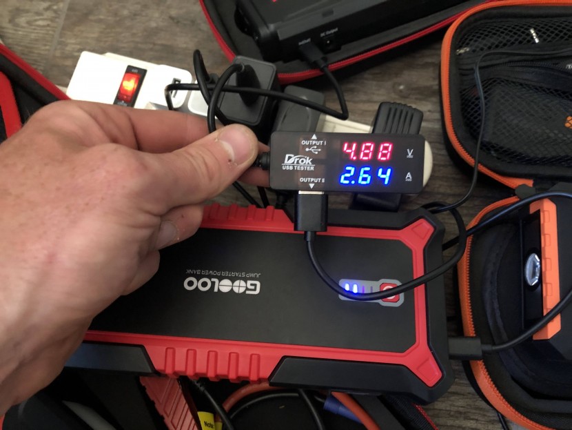 jump starter - we used a multimeter to measure the output power of these chargers...