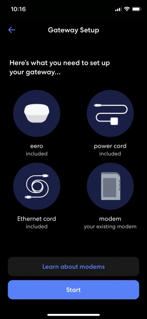 the eero's app guides you through the initial setup process...