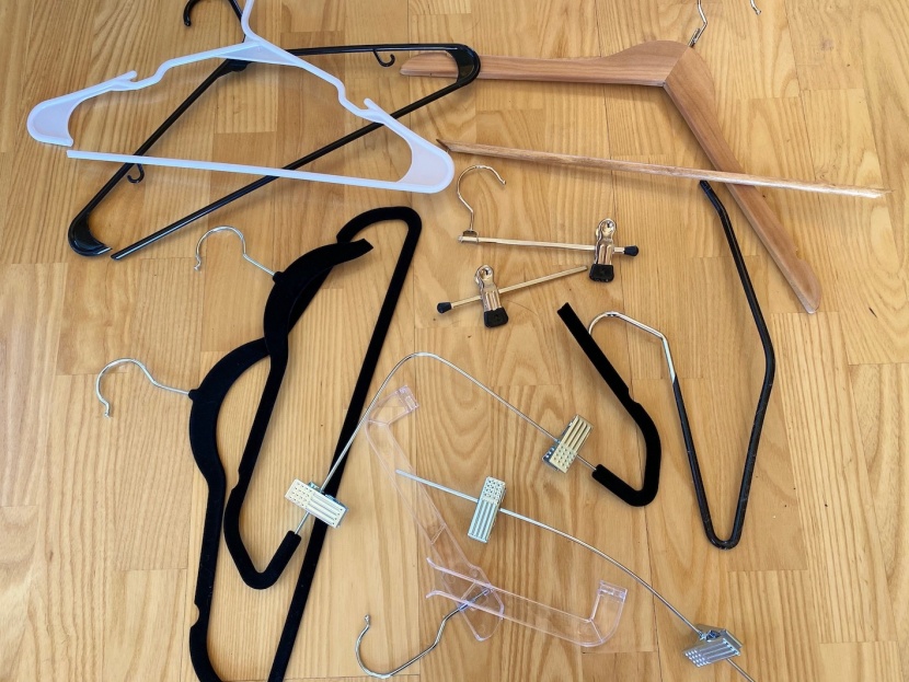 clothes hangers - the carnage of our durability tests. the only hanger that remains...