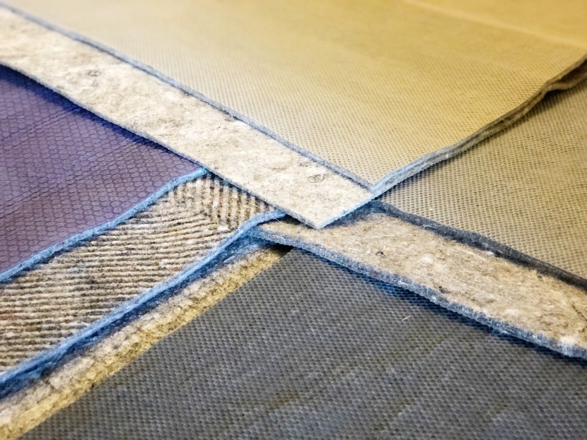 rug pad - comparing the surfaces of felt and rubber pads.  clockwise from...