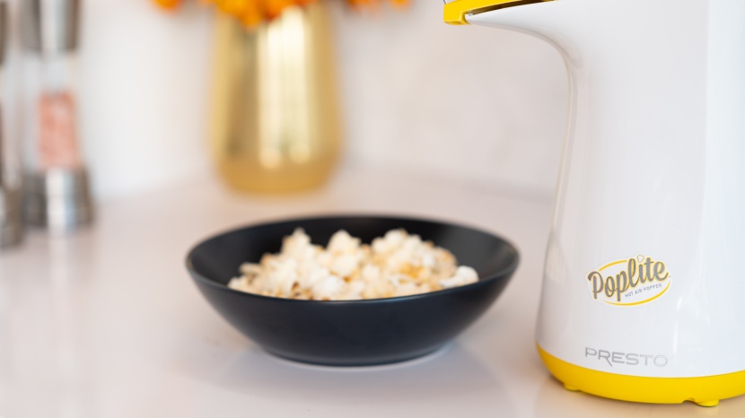 the poplite pops corn directly into your bowl of choice.