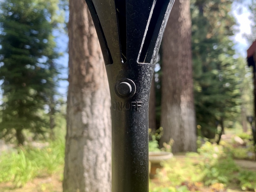 outdoor solar lights - the tomcare switch is a basic button near the top of the stake shaft.