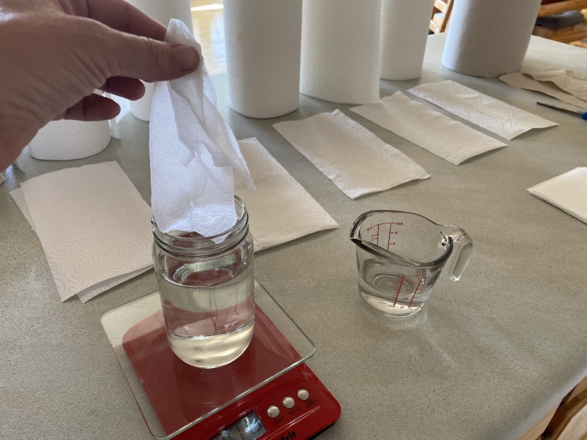 paper towels - we take the time to measure the absorbency of sheets of the same...