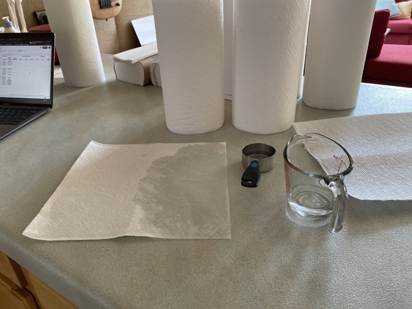paper towels - in this test, we note how many paper towels are required to clean up...