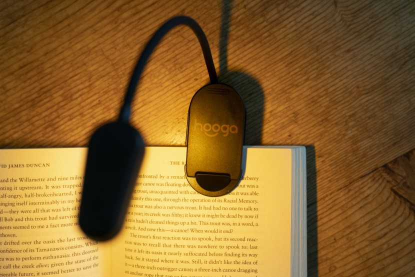 book light - the hooga gives off a distinct, amber glow.