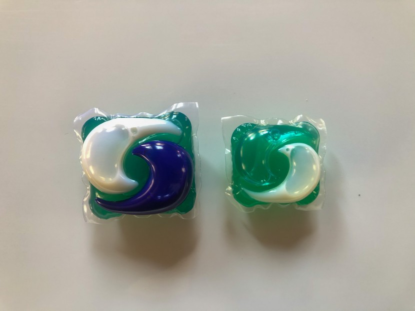 laundry pod - the tide pods for impossible stains (left) is noticeably larger than...