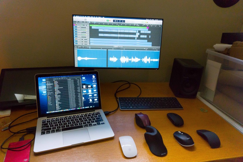 testing different mice while audio engineering.