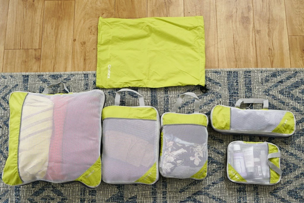 packing cubes - with six cubes of various useful sizes, the gonex set is a great deal.