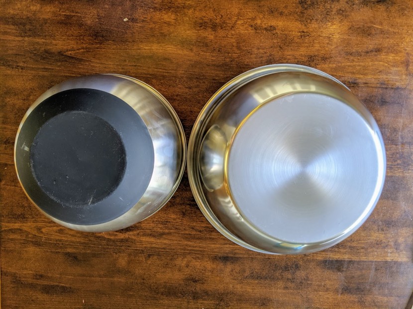 mixing bowl - a silicone base vs. a stainless steel base.