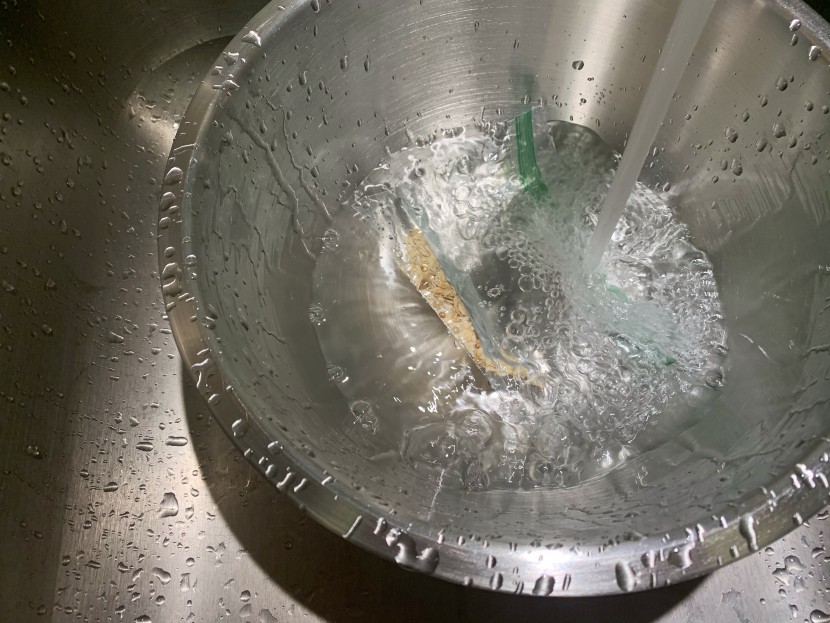 food storage bags - submerging an oatmeal filled bag.