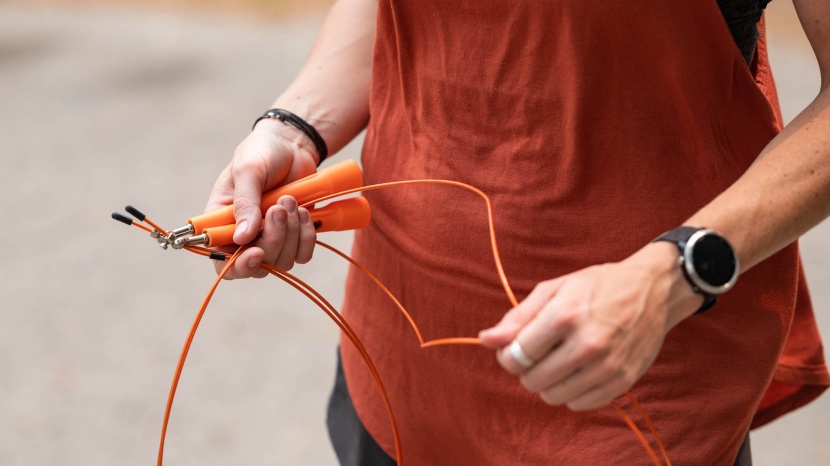 jump rope - this model uses a pvc-coated braided steel cable.