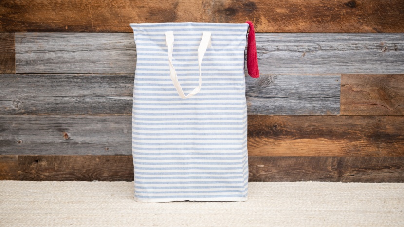 laundry hamper - classic sailor stripes on a simple, freestanding hamper that is a...