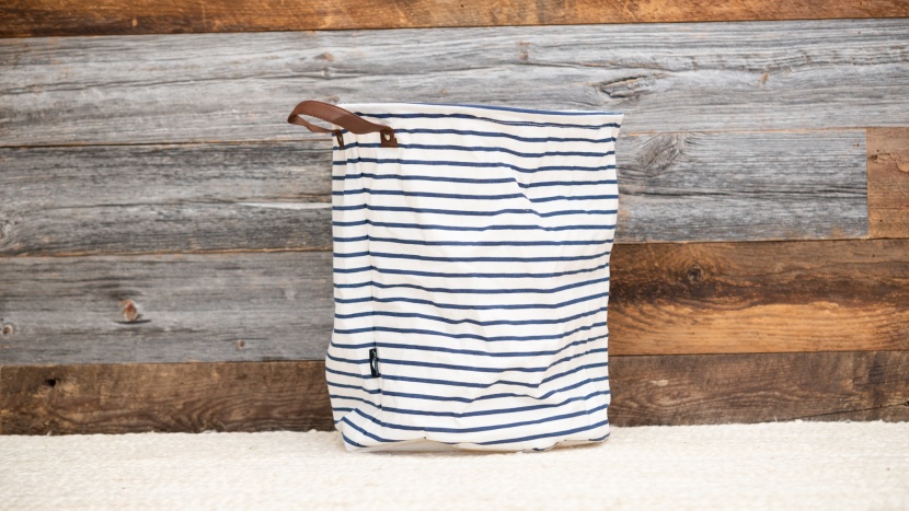 laundry hamper - wrinkly sack or clothes hamper? a bit of both by our estimation.