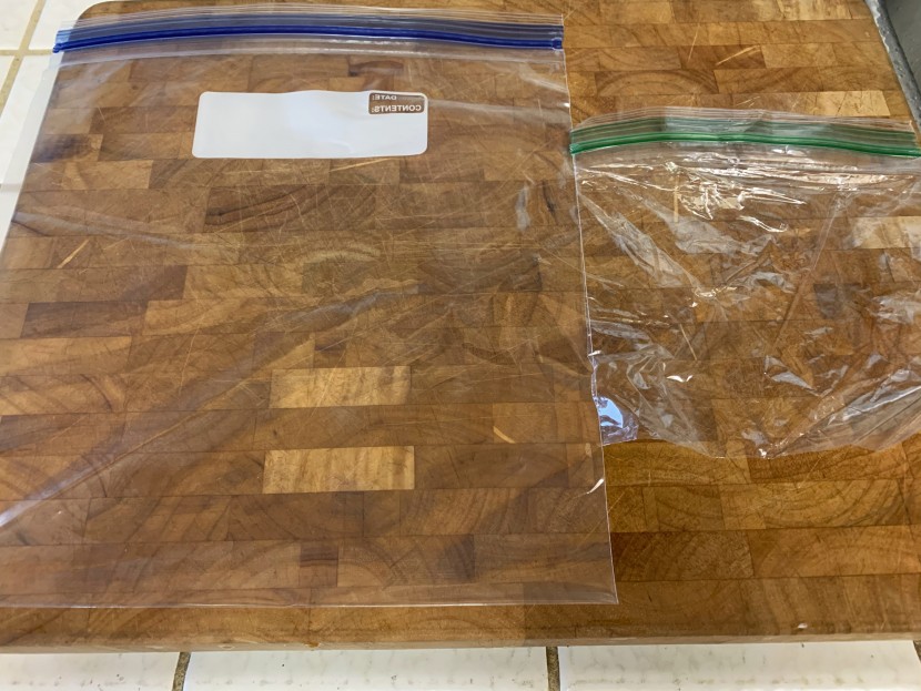 food storage bags - between the gallon freezer bag and the smaller sandwich bag, the...