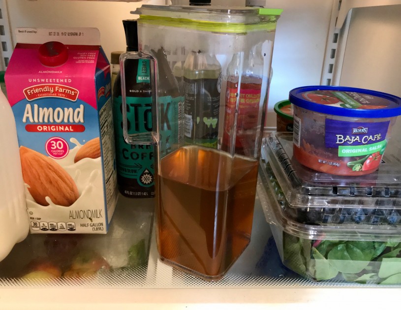 iced tea pitcher - the komax is slim and fits nicely among other fridge contents.