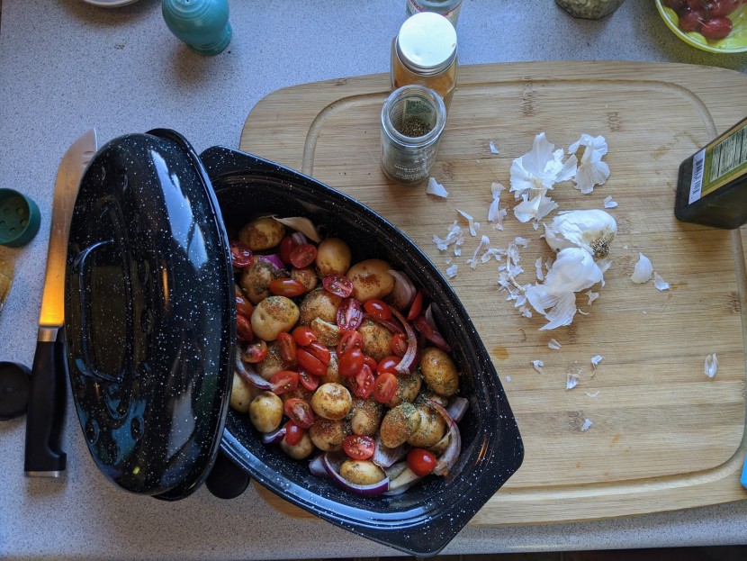 roasting pan - the small granite ware pan can hold a small chicken, or can be used...