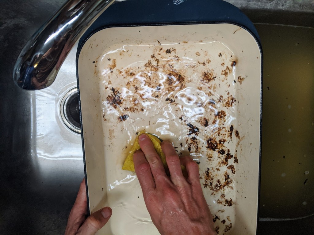 roasting pan - handwashing is typically better than dishwashing, especially with...