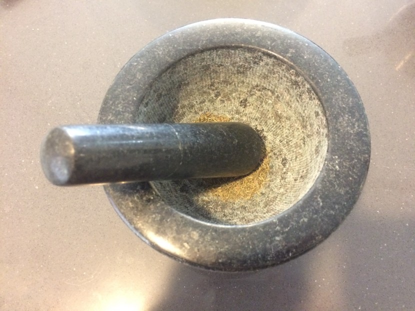 mortar and pestle - the hicoup unpolished granite set had no problem crushing up herbs...