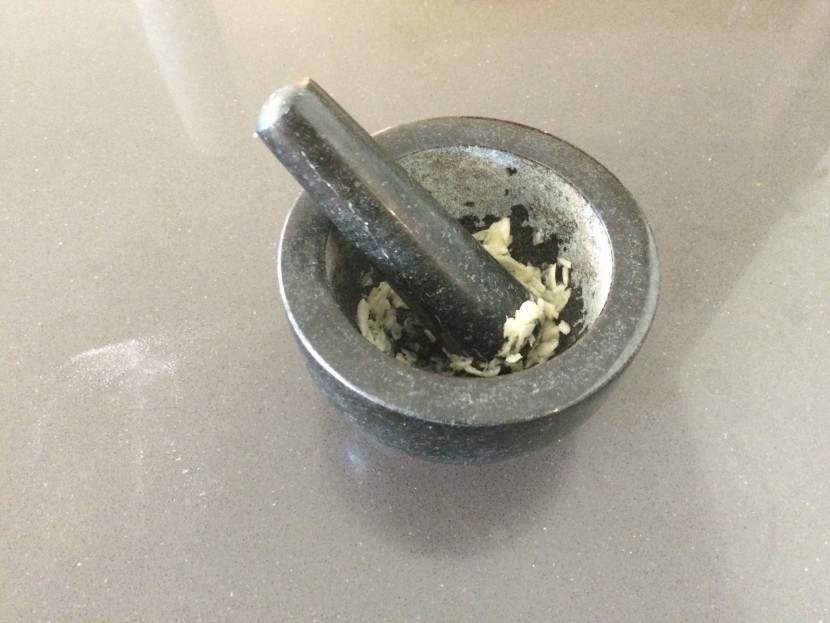 mortar and pestle - garlic was one of the many ingredients we used to test versatility...