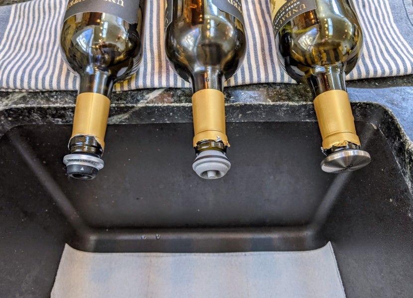 after placing a paper towel under the wine stoppers, we kept an eye...