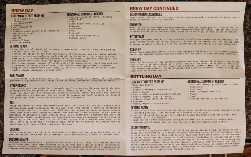 home brewing kit - detailed and clear instructions from northern brewer.