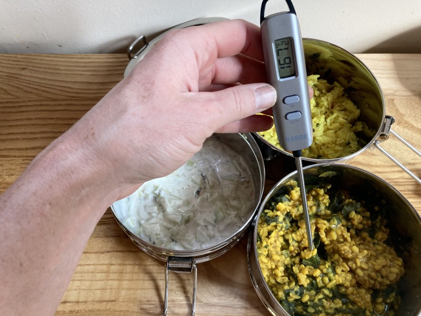 lunch box - here we&#039;re measuring the hot food temperatures, using the to-go ware...