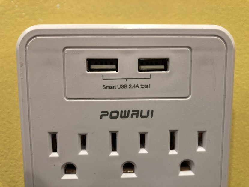surge protector - the powrui has two usb ports with a 2.4 amp total output split...