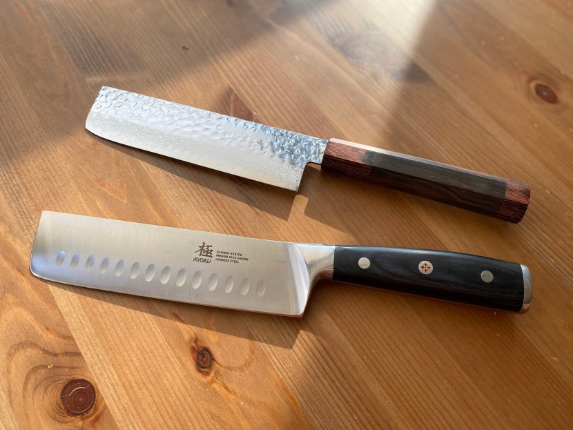 nakiri knife - a lightweight, stamped blade (top) and a much heavier forged option...
