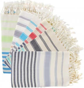 Chakir Linen Stripe Turkish Cotton Hand Towel Set, Set of 6, White 