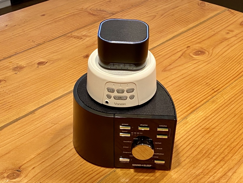 sleep sound machine - the largest (sound and sleep high fidelity, bottom) and the smallest...