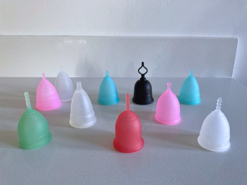 menstrual cup - our cup selection, all lined up and ready to go.
