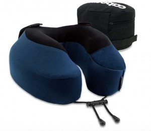 Super-Comfy 2 Pack Small Inflatable Travel Pillow Lumbar Support Flocked Velvet-Touch Navy Blue