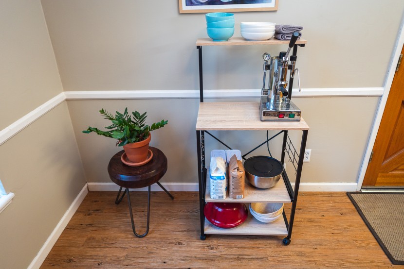 bakers rack - quality materials in a compact footprint characterize this rack.