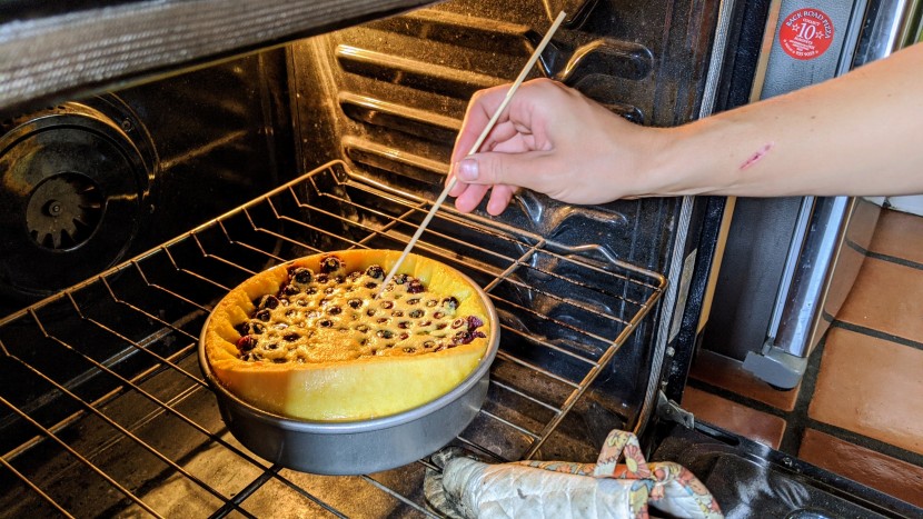 testing a clafoutis baked in the award-winning usa pan 8" round.