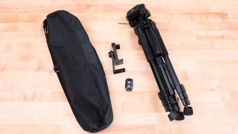 travel tripod - this model includes a bag, a smartphone mount that attaches to one...