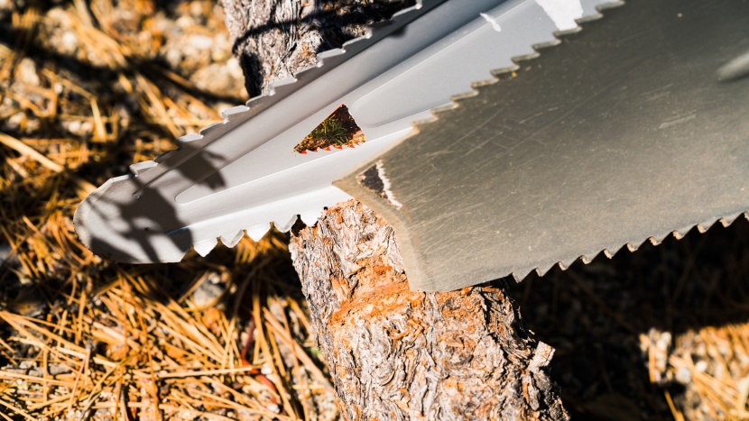 gardening shovel - the offset teeth of the root assassin (left) are better for sawing...