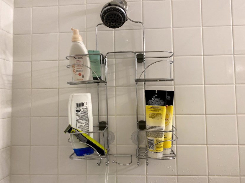 this over-the-shower model has baskets that can spread all the way...
