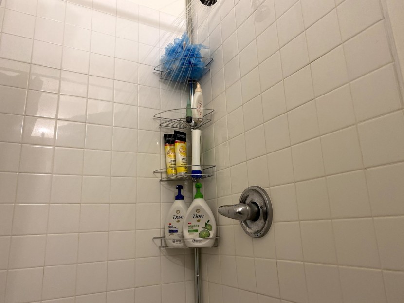 shower caddy - this tension pole model can hold quite bit, though we did have...