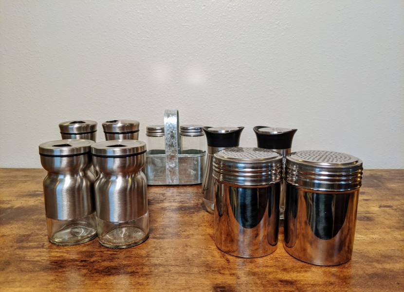 salt and pepper shakers - all of these shakers are made from a combination of stainless steel...