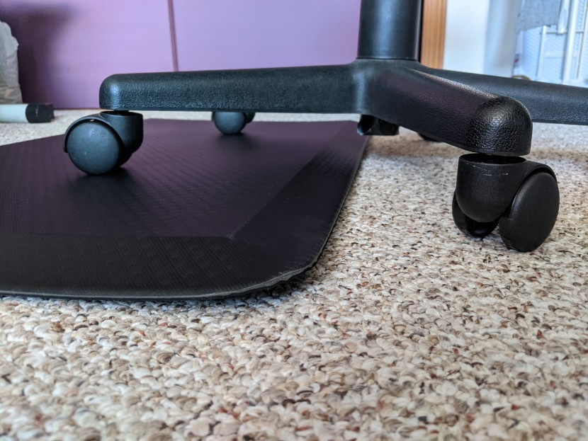 we evaluated flat mats by rolling a chair on and off each one, but...