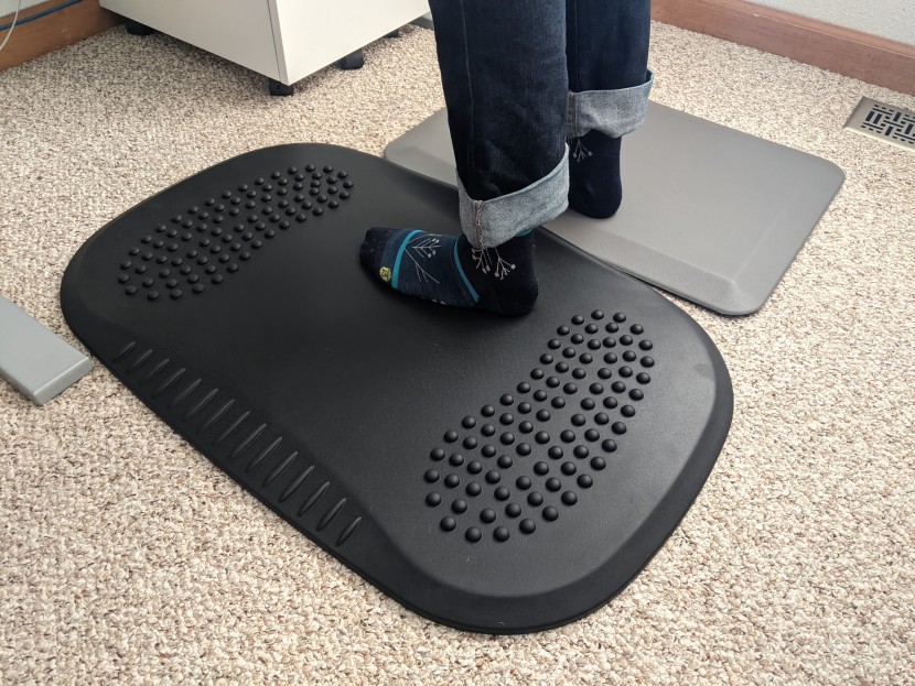 standing desk mat - we stood on the mats side by side to assess cushion and support.