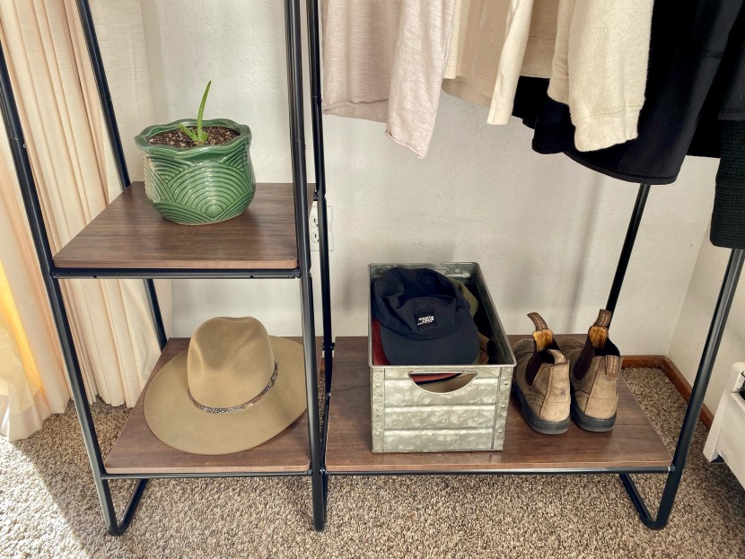 clothes rack - a multi-shelf and rack combo with a sturdy frame and ample storage...