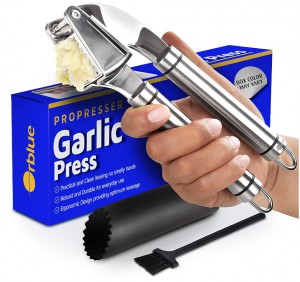 Orblue Stainless Steel Garlic Press, Mincer and Crusher with Garlic Rocker  and Peeler Set - Silver 