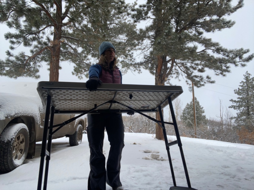 folding table - contenders like the lifetime 4-foot that can be moved around easily...