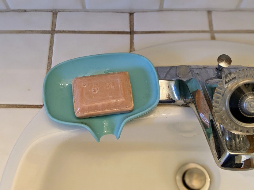 bathroom soap dish - this dish has to be placed so that the spout directs back into the...