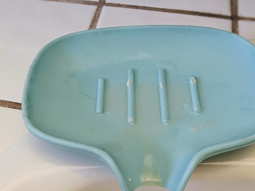 bathroom soap dish - this silicone dish seemed to attract gunk - not the cleanest option...