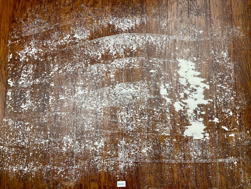 the floor before the flour cleaning test.